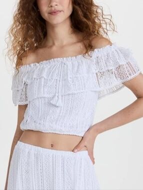 BB Dakota by Steve Madden White Lace Off-Shoulder Crop Top